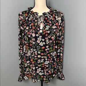 Vici Women’s Black Floral Lined Blouse Top Sz L